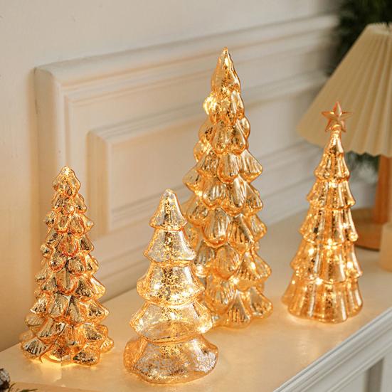 Glitter Christmas Tree Table Lamp LED Light-Up Decoration with Star Topper Festive Centerpiece for Home