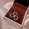 Temperament Four-Leaf Clover Bracelet Necklace Stud Earrings Three-Piece Set Versatile Zircon Student Bracelet Earrings Collarbone Chain Women