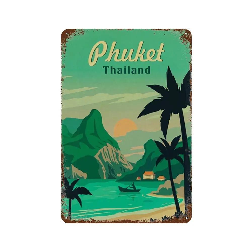 Mfoever Blech Reise Städte Schild Metallschilder Vintage Poster Japan Thailand Italien Landschaft Retro Platte Kunst Malerei Heim Bar Pub Club Dekor