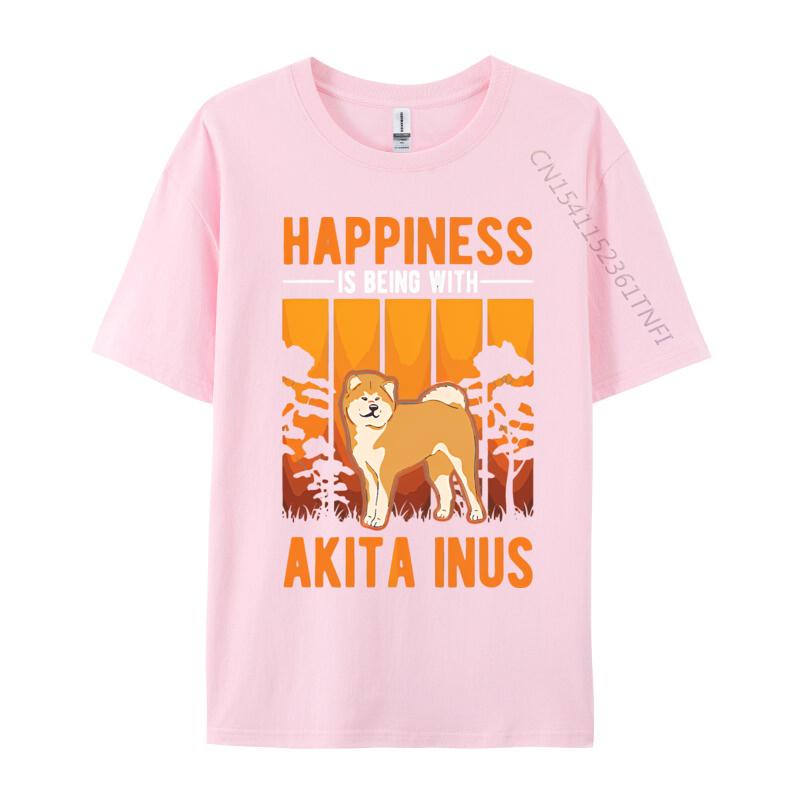 Le bonheur, c'est d'être avec des Akita Inu T-shirt Noir Nouveaux Hip Hop Coton Homme Haut T-shirts Impression