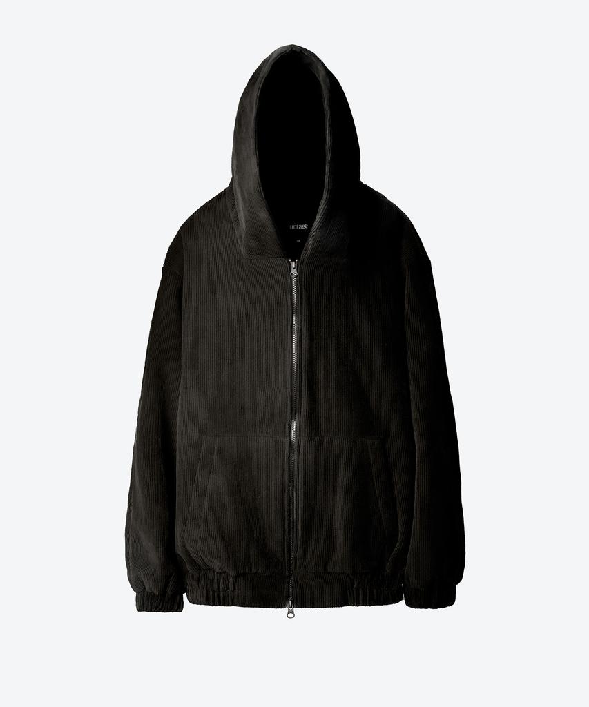 Untage Corduroy Oversized Zip-Up Hooded Jacket [Black(Unisex)]_Uto-Fh91
