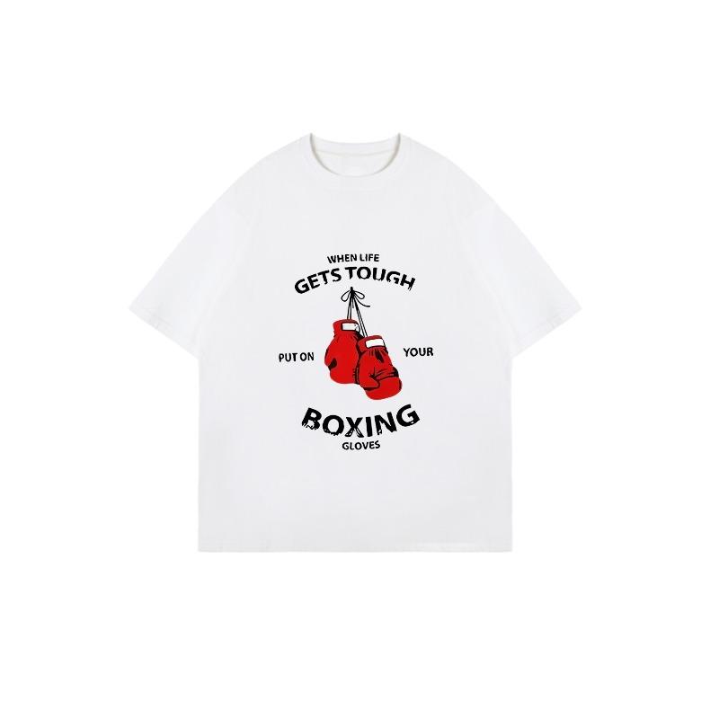 Oversized T-shirt Zwarte Bokshandschoenen en Motiverende Quote Grafische Print Casual Kleding voor Dames