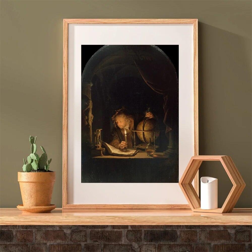 Klassisk oljemaleri Plakat Astronom ved stearinlys Trykk Vintage Rustikk Landlig Dekor Lerretmaleri Hjemmegalleri Dekor