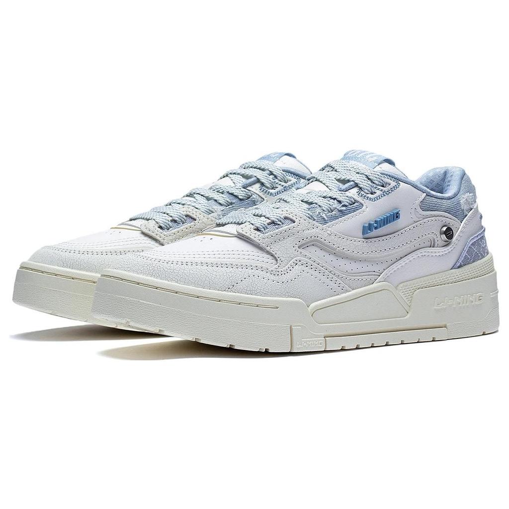Li Ning 001 Btc Prm Tyg Syntetiskt Läder Nötkreatursspaltläder Slitstark Andningsbar Låg Topp Skateskor Dam sneaker Vit Blå AGCT004-1