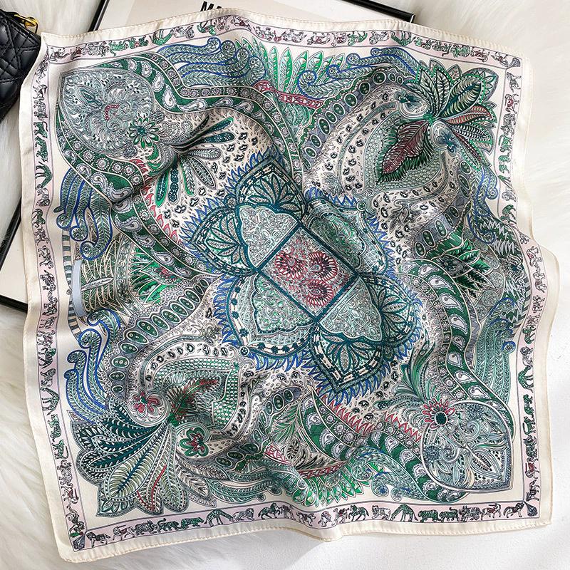 100% Reiner Seidenschal Damen Hals Quadratisches Stirnband Schals Bandana Mode Hijab Poncho Schals Pashmina Weibliches Foulard 53cm