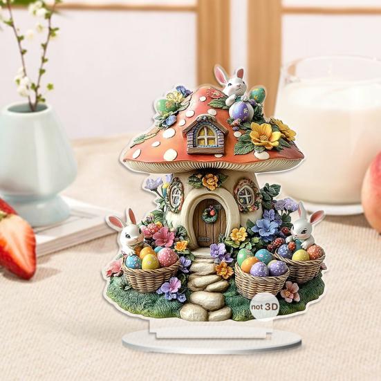 Yousheng Easter Bunny Table Sign 2D Flat Acrylic Bunny Egg Desktop Ornament Spring Tabletop Centerpiece for Home Corner Fireplace Decor