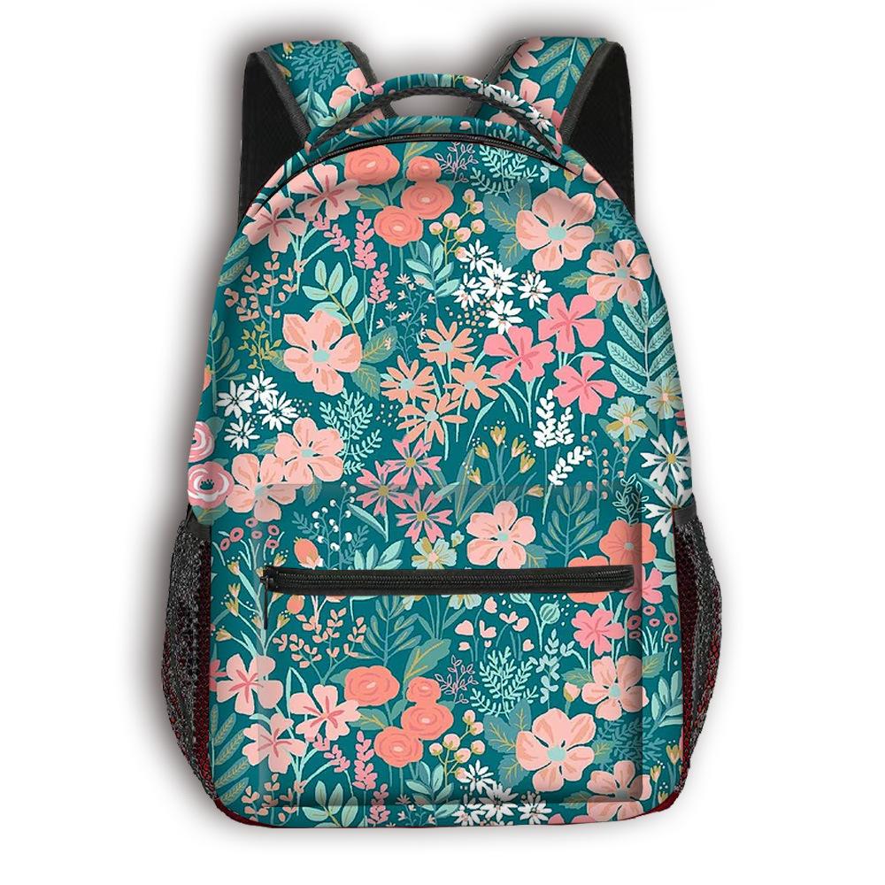 Cartoon Kpop Youthful School Bags Unisex Flowers Leaves Travel Bags 3D Print Oxford Waterproof Notebook Shoulder Backpacks