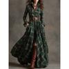 Woman's Checkered Print Long Dress Spring Autumn Fashion Flip Collar Single-breasted Dresses Ladies Elegance with Belt Vestidos