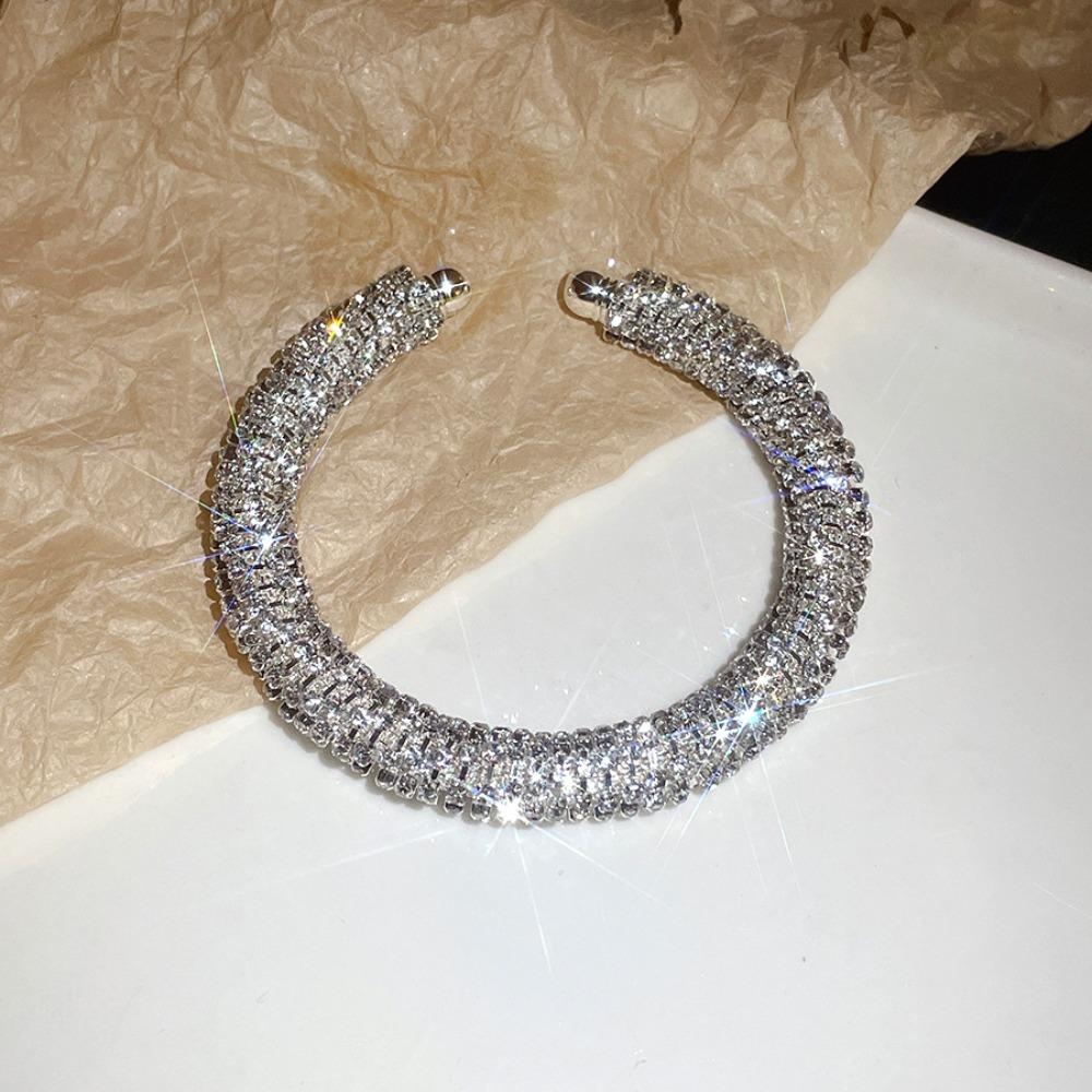 Luxury Round Cuff Bracelet Silver Color Gold Rhinestone Bangle Jewelry Adjustable Open Bangle Ladies