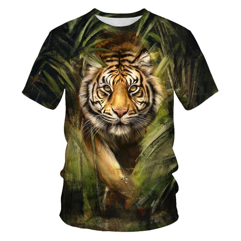 Sommer Herren T-Shirt 3D-Druck Tees Tiger Löwe Lose Rundhals Kurzarm Tops Herrenbekleidung