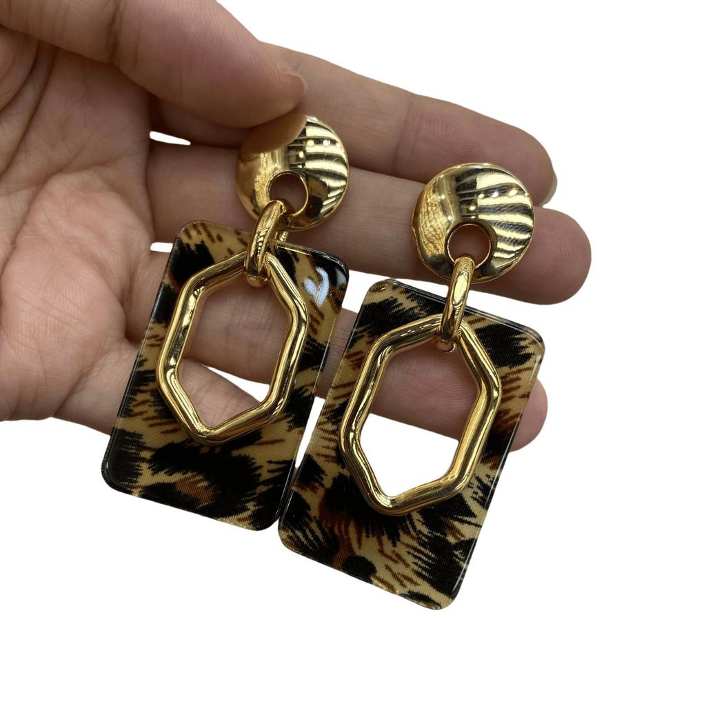 Wran Retro Leopardmönstrade Örhängen Damens Personlighet Överdrivet Design Örhängen Mode Mångsidiga Örhängen