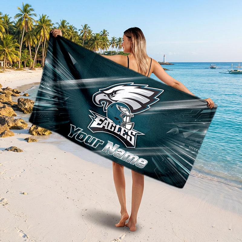 Philadelphia Eagles Personlig Text Strandhandduk, Mjuk Absorberande Handduk Strand Pool Resa Personlig Gåva