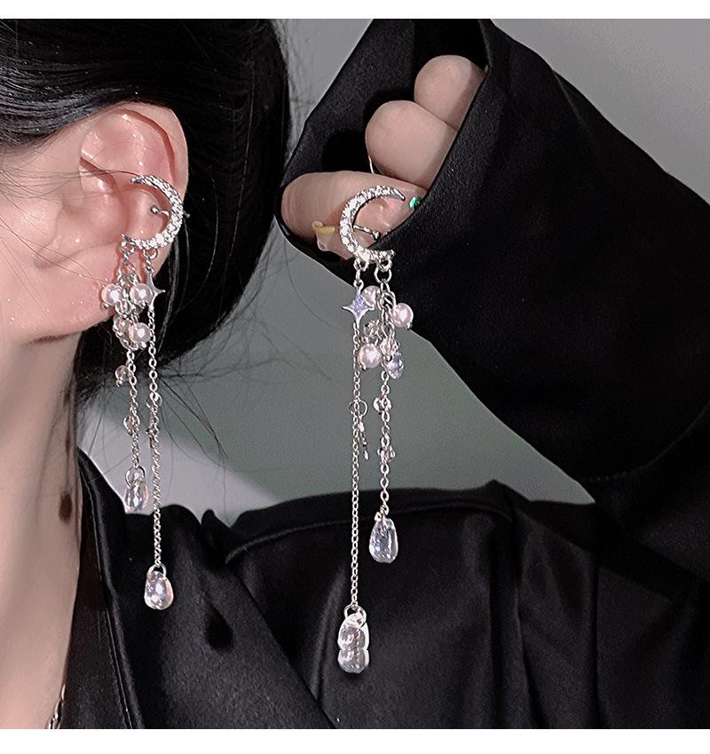 2025 Light Luxury Silver Needle Diamond Flower Tassel Earrings - Elegant European & American Style for Women