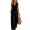 Women's Summer Sleeveless 2 Piece Outfits Button Down Tank Top And Wide Leg Pants Casual Loungewear Matching Sets