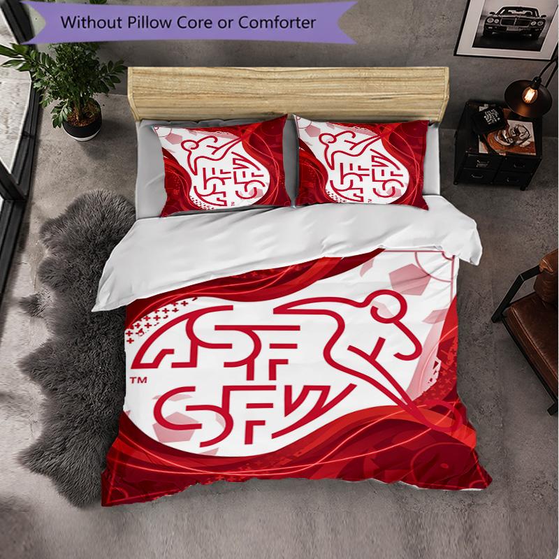 Switzerland Football Pattern 3 Pieces Bedding Set Soft Microfiber Duvet Cover with Pillow Cases for Bedroom