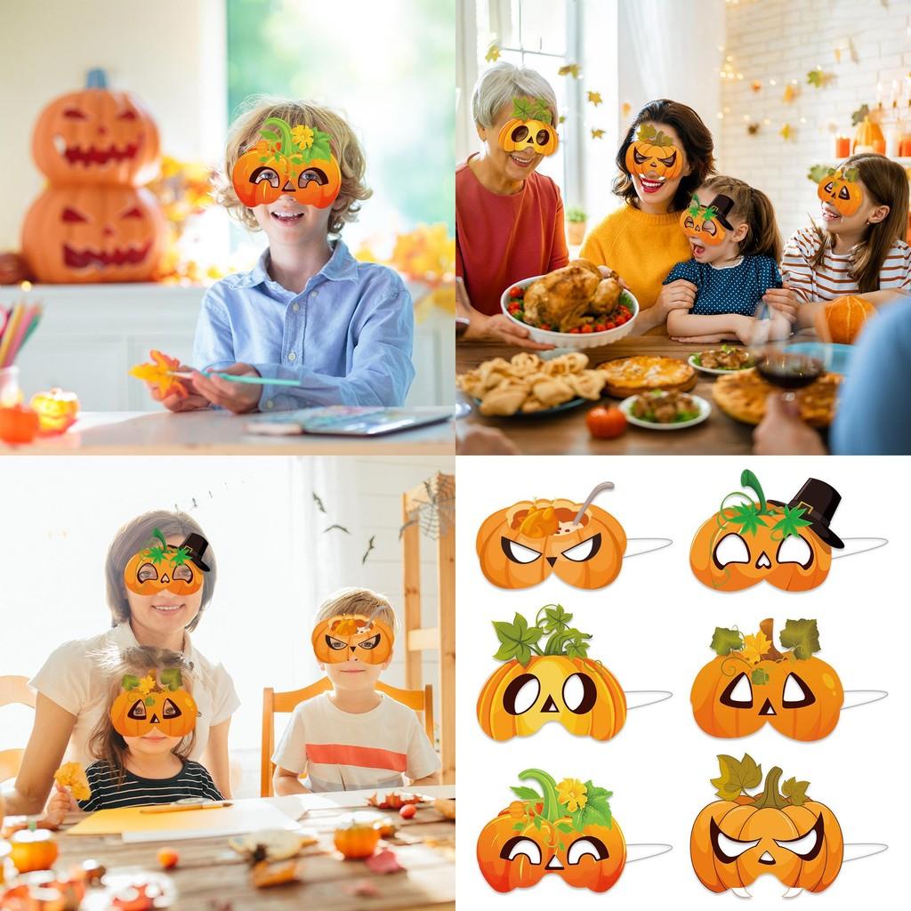 Pumpkin Face Mask Party Decor For Thanksgiving Celebration With Paper Materials 6pcs Set