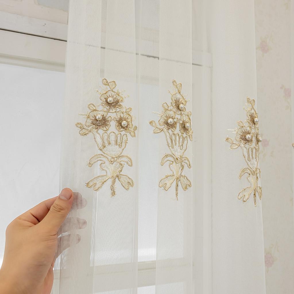 Flower European Embroidery Embroidery Gauze Curtain Transparent Curtain Living Room Floor To Ceiling Window Balcony Bedroom