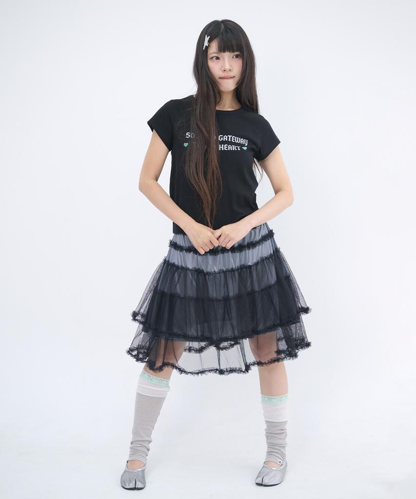 Isjabaibeu Ruffle Tiered Mesh Mini Skirt