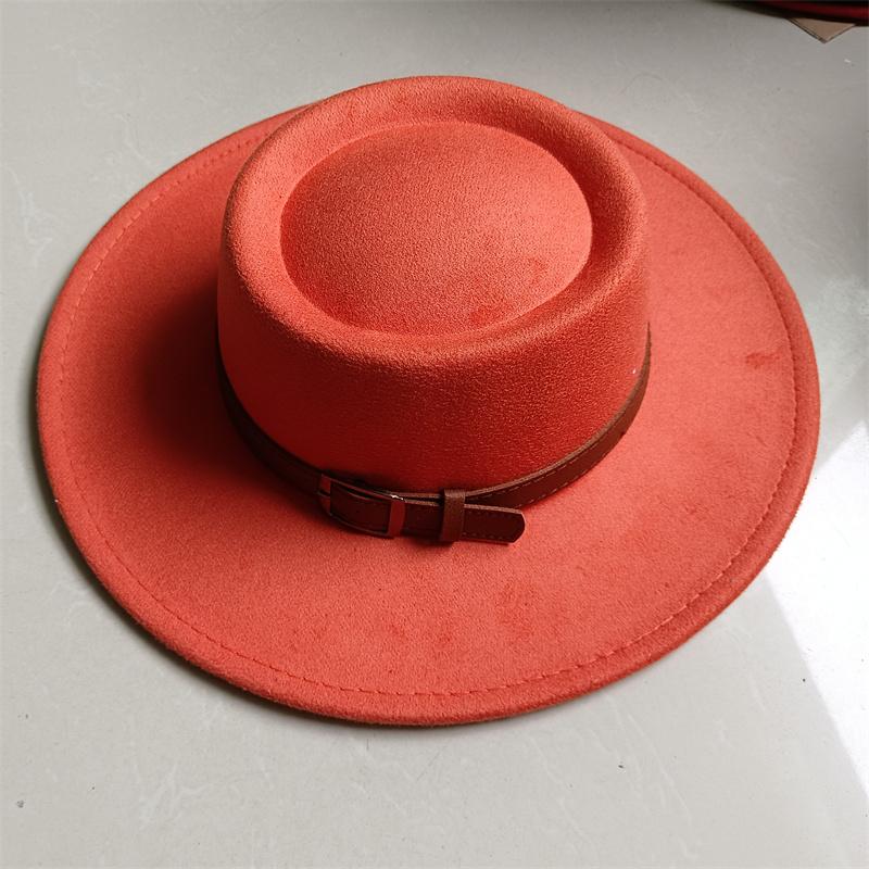 2026 Fedora Hut Winter Rund Konvex Flacher Oberteil Gürtel Zubehör Rosenrot Filz Jazzhut für Männer und Frauen Fedora Gorras