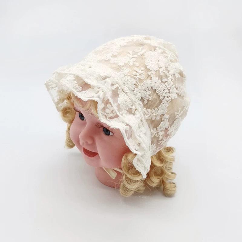 Embroidered Flower Lace Hat for Baby White Ruffle Lace Princess Cap Infant Girl Mesh Sun Hats Newborn Photography Props