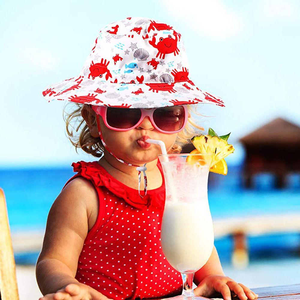 Wide Brim UV Protection Swimming Hats Baby Sun Hat Bucket Hat Beach Cap with Adjustable Chin Strap