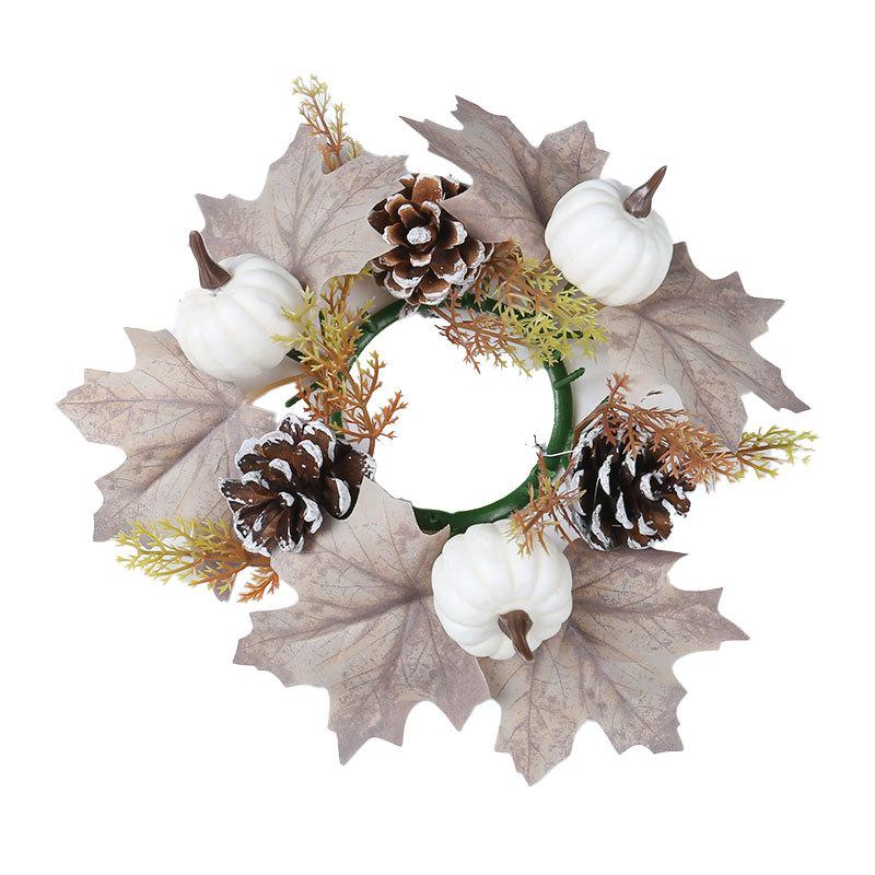 Pumpkin Pinecone Candlestick High-Quality Maple Leaf Candle Holder Wreath Circle Decoration Exquisite Harvest Festival Wreath