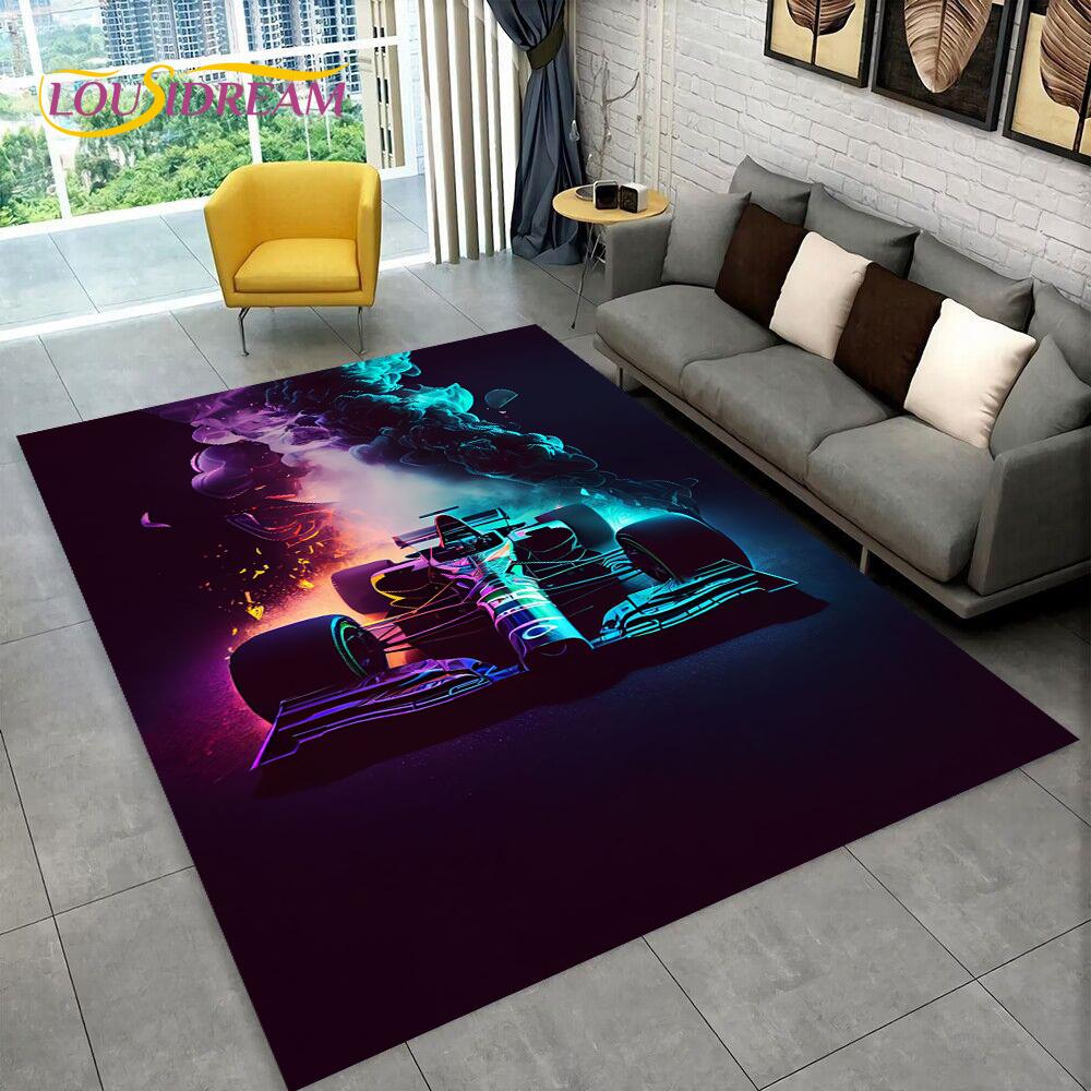 Racevoertuig Autocoureur Cartoon Tapijt Vloerkleed voor Huis Woonkamer Slaapkamer Bank Deurmat Decor, Kind Speelplek Tapijt Antislip Vloermat
