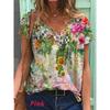 Stylish Womens V Neck Short Sleeve Blouse Soft Casual Baggy Floral T-shirt Tunic Tops