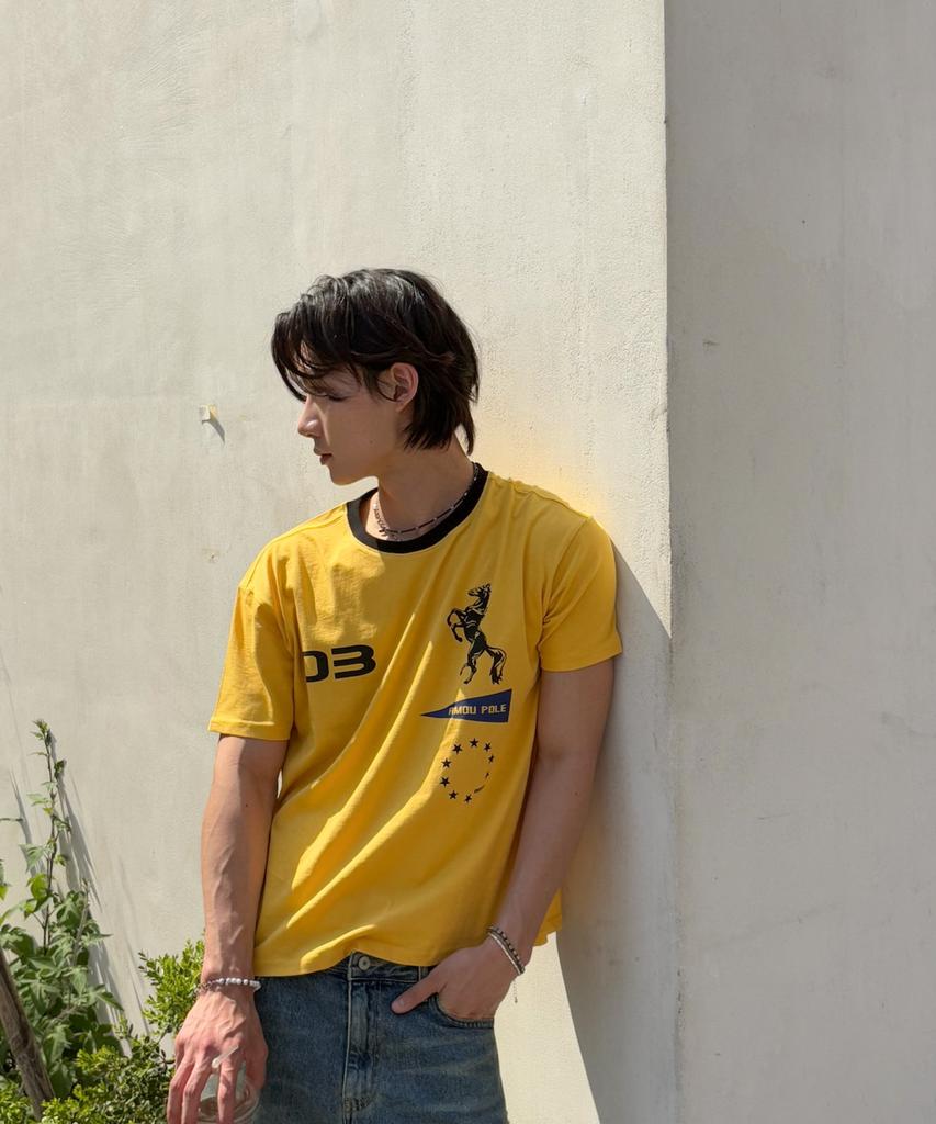 AMOU Sporty Horse Half T-Shirts Yellow
