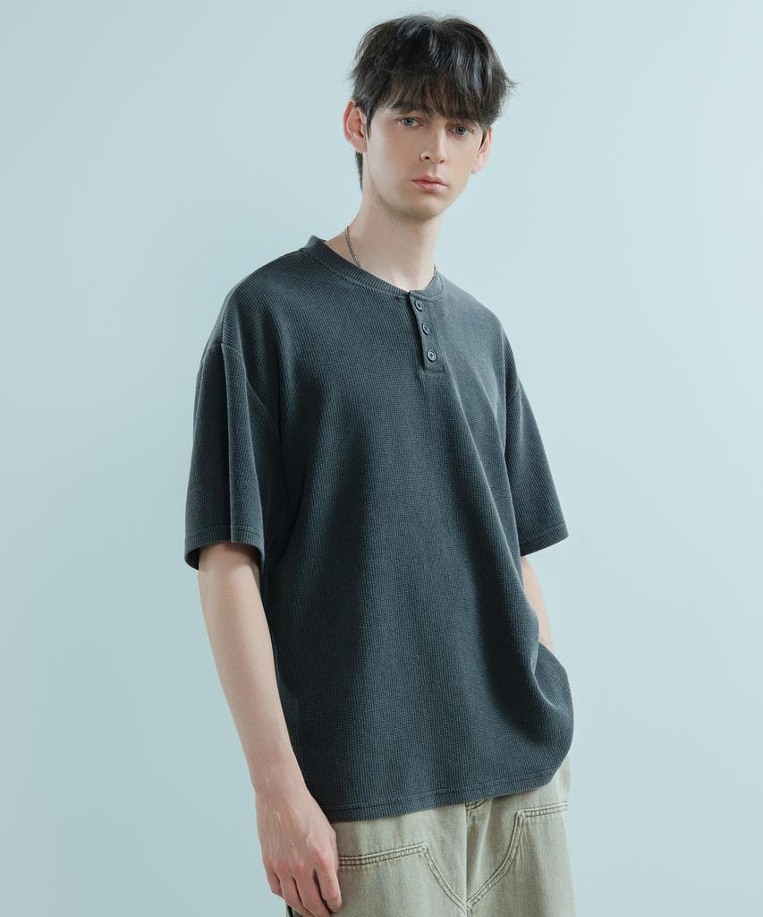LOGSTORE Waffle Henley Neck Washed T-Shirt