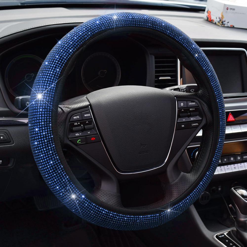 38cm Bling Rhinestones Κάλυμμα Τιμονιού για Γυναικεία Κορίτσι με Κρυστάλλινο Διαμάντι Sparkling Car SUV Αναπνεύσιμα αντιολισθητικά Universal καλύμματα τιμονιού