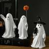Resin Ghost Pumpkin Figurine Cute Desktop Ornament Funny Halloween Statue Home