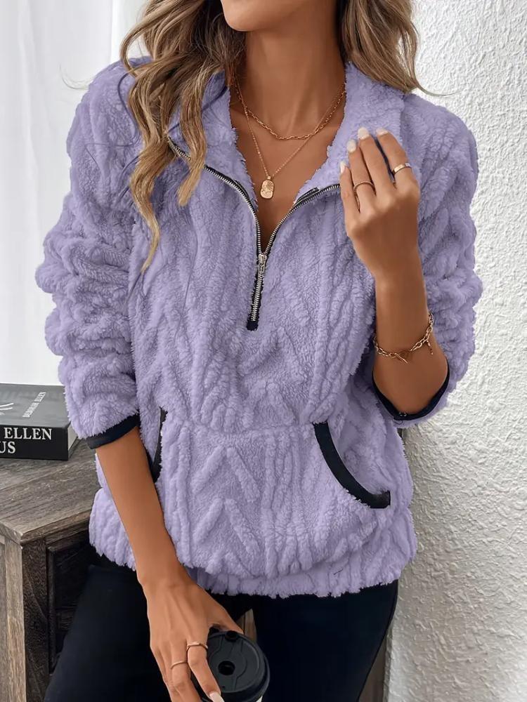 Women Sweatshirt Fleece Zip Up Cozy Pullover with Large Pockets Long Sleeve Casual Winter Fall Zippered Sweatshirt