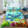 Cartoon Octopus Bedding Set KingQueen Size,Ocean Underwater World Duvet Cover Kids Sea Coral Fish Polyester Quilt Cover