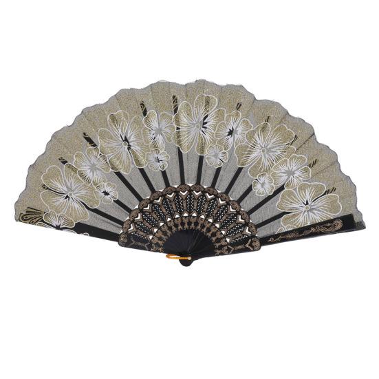 Floral Print Folding Fan Chinese Style Plastic Ribs Hand Held Fan Portable Summer Cooling Fan Dance Performance Party