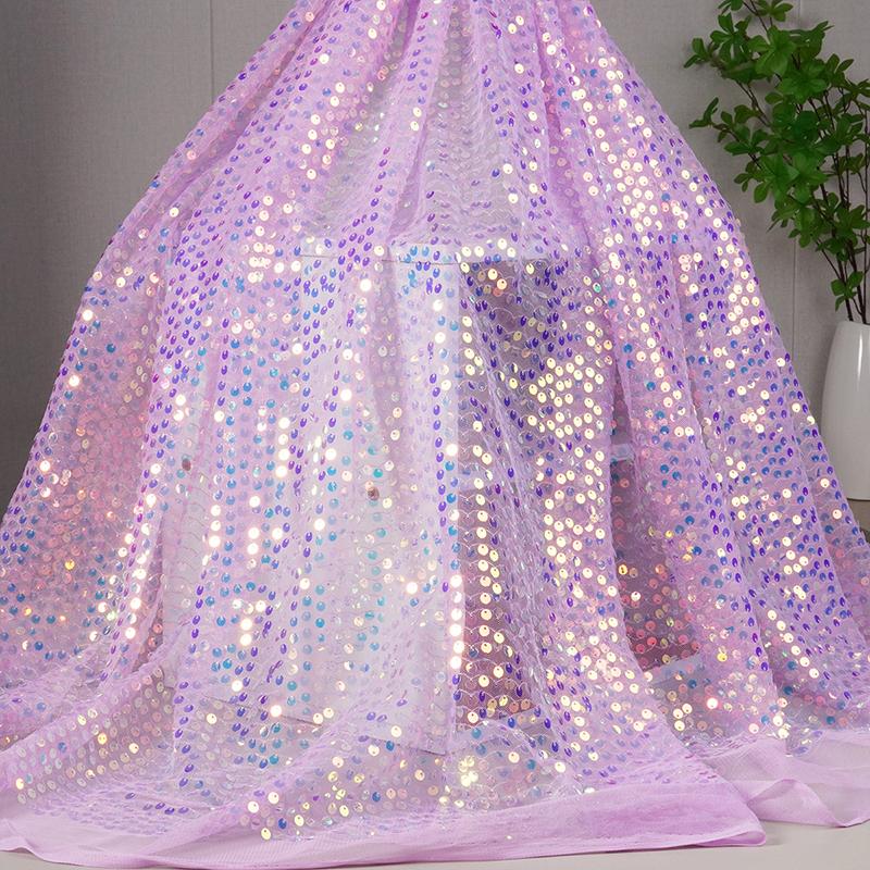 Colorful Rainbow Shiny Piece Gradient Fabric 6mm Sequin Embroidery Fabric Party Costume Dress Background Packaging Mesh Cloth