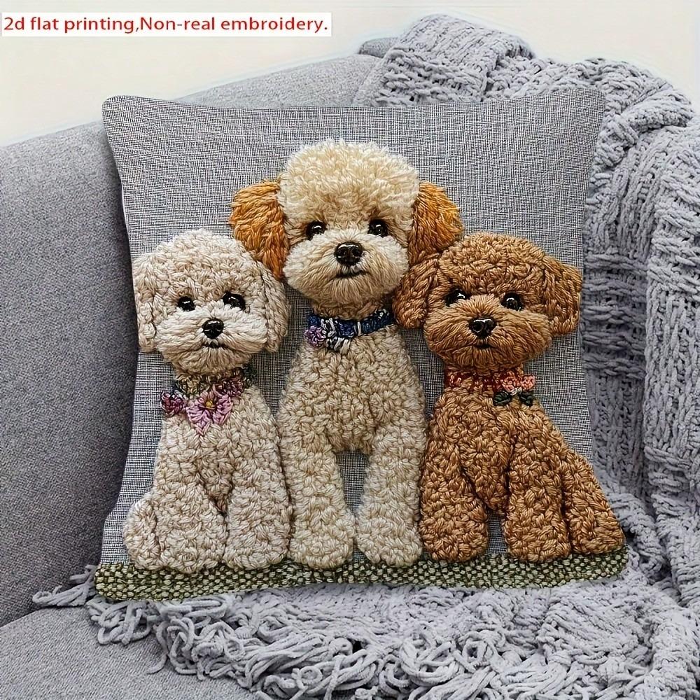 1 Schattige Poedel Kussensloop Dubbelzijdig 2D Print Zachte Linnen Sierkussenhoes Woonkamer Slaapkamer Bank Decor Speelse Sfeer Cadeau