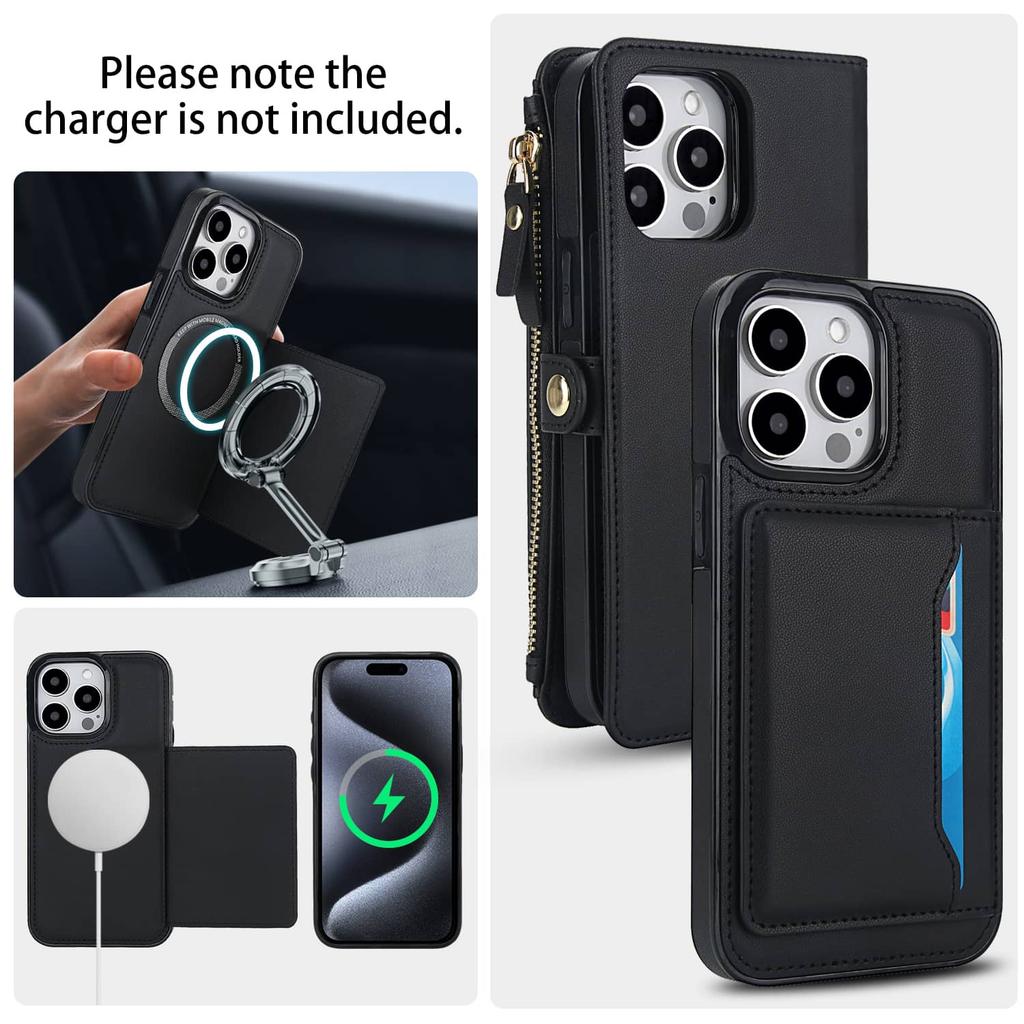For iPhone 16e/16 Pro Max Wallet Case, Support Wireless Charging with RFID Blocking Card Holder, Wallet Detachable Magnetic Case