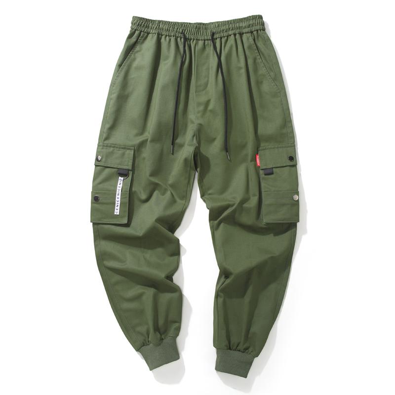 Hip Hop Cargo Pant Mens Fashion Joggers Casual Pants Streetwear Multi-Pocket Ribbons Military Pants Men Harem Pants Large Size