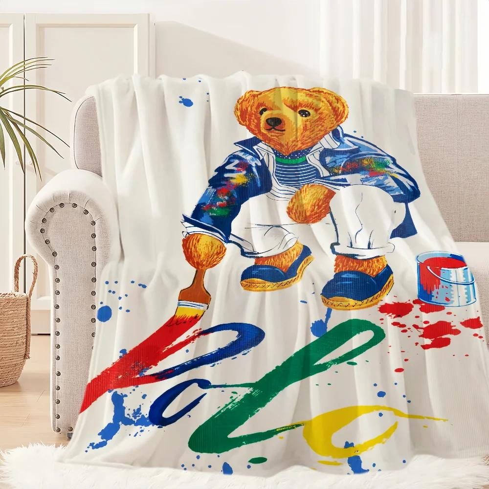 Fashion B-Bears Cute Blanket Plush Nap Sofa Rug for P-POLO-S Living Room Warm Office Bedroom Birthday Home Travel Kid Gifts