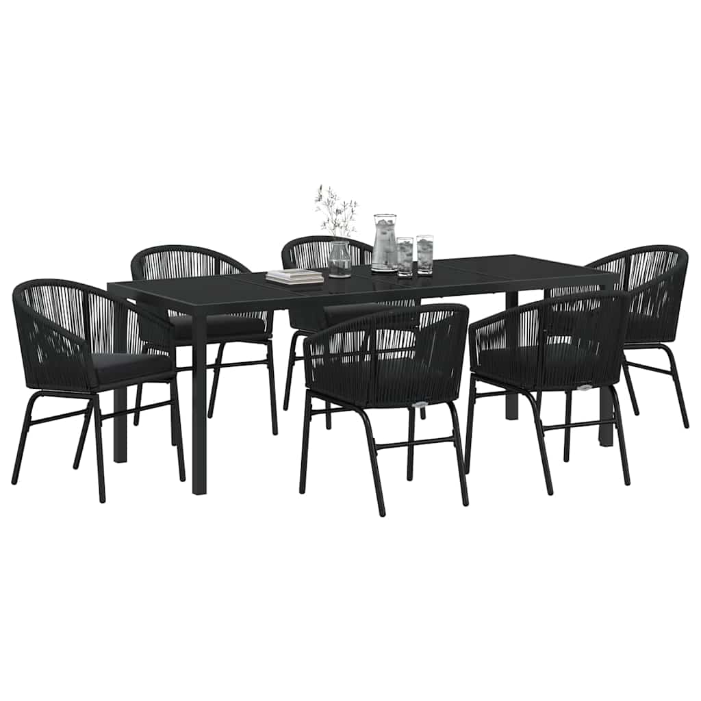 Garden Dining Set 7 Pcs Black Powder Coated Steel