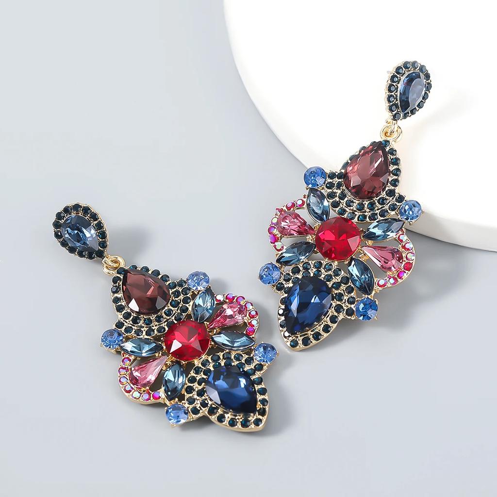 New Multicolor Rhinestone Pendant Women's Earrings Dinner Party Fashion Statement Jewelry Accessories