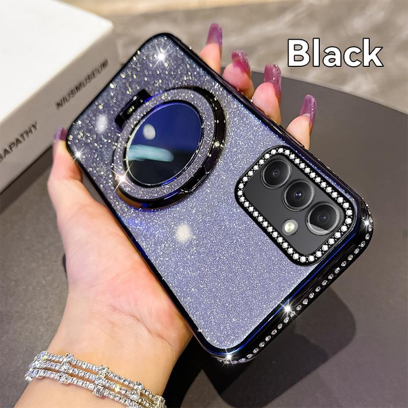 KEYSION Luxuriöse Glitzer-Juwelen-Magnet-Handyhülle für Samsung Galaxy A54 5G A34 A24 A14 Make-up-Spiegelständer Stoßfeste Hülle
