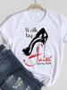 (Asian Size) Women Tee Top Faith Trend 90s Lovely Short Sleeve Fashion Print Lady Clothing Casual Tshirt Female Graphic T-shirts