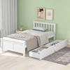 Single Bed Flieks Wooden Bed 90 X 200 Cm with Headboard and Slatted Frame, Wood, White