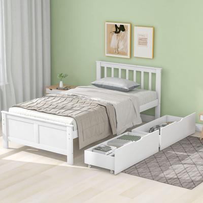 Einzelbett Flieks Holzbett 90 x 200 cm mit Kopfteil und Lattenrost, Holz, Weiß