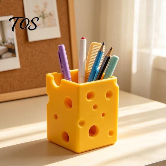 Functional Room Decor Creative 3D Printed Cheese Pen Holder, Cute Desktop Organizer, Home Ornaments Multifunctional Storage Ornament for Office