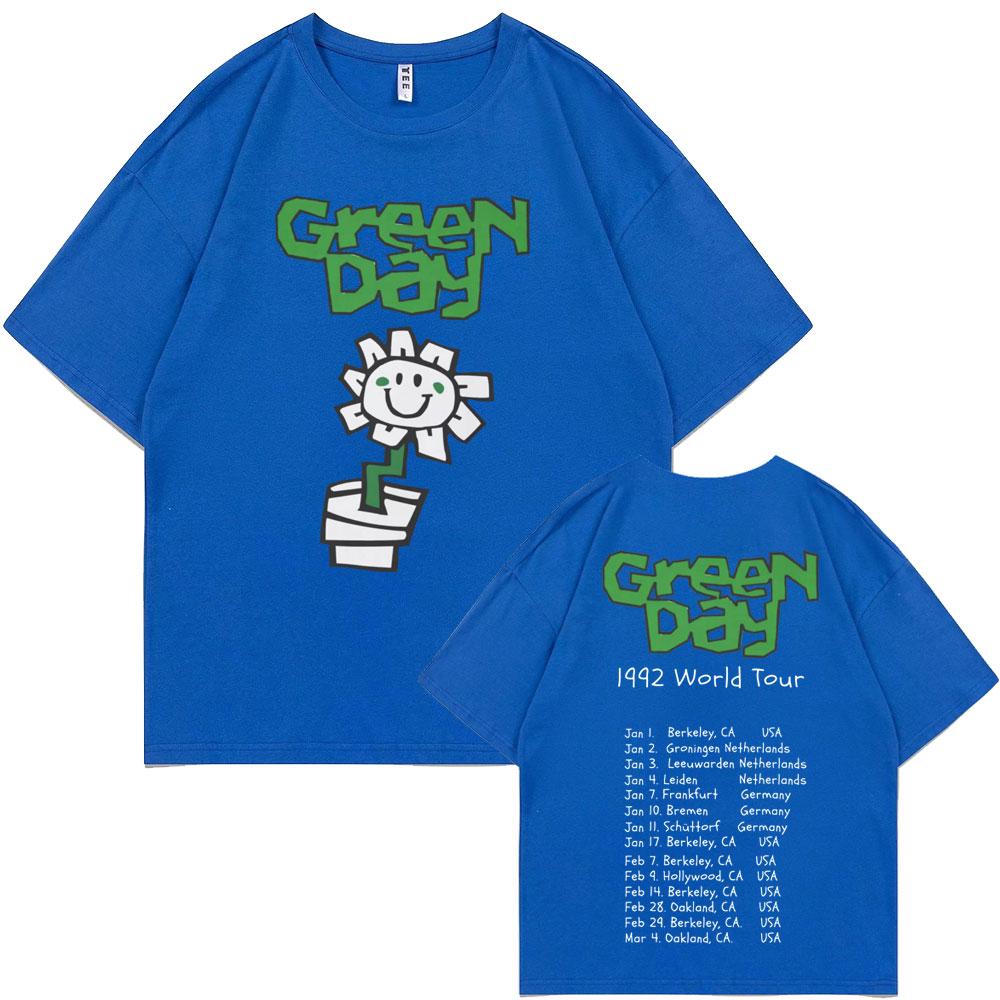 Best Famous Punk Band Green Day 1992 World Tour T Shirts Unisex Vintage Gothic Rock Tshirt Male Cotton Casual Oversized Tshirts