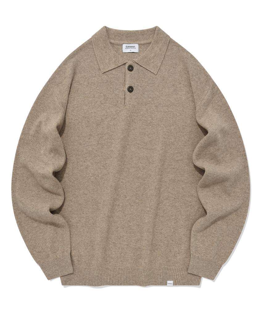 COVERNAT Lambswool Collared Knit Beige