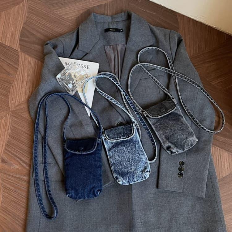 Retro Washed Denim Mobile Phone Bag Casual Messenger Bag